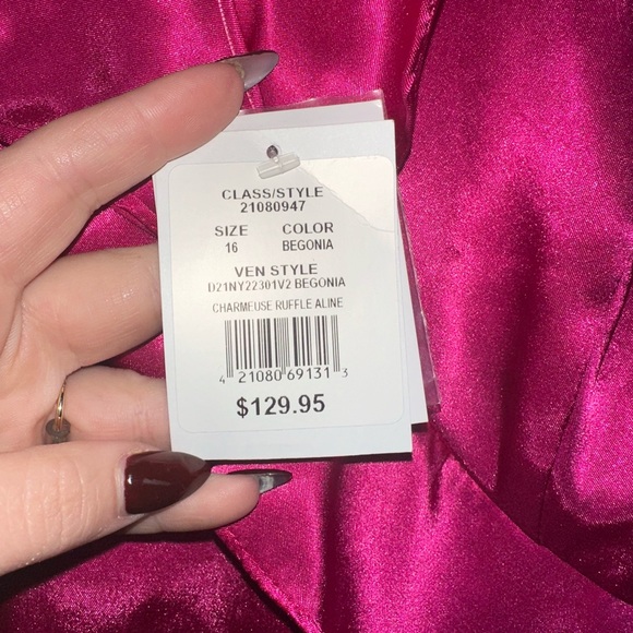 NWT DB Studio Floor Length Ruffle Charmeuse Gown in Begonia - Picture 4 of 4